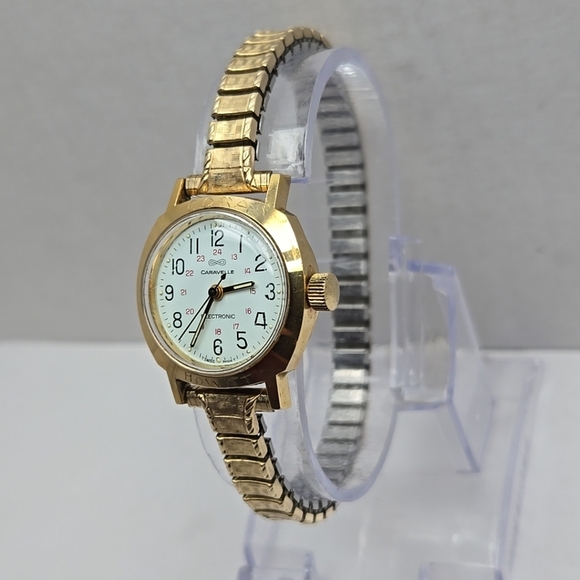 Womens Vintage Caravelle by Bulova Electronic Watch Gold Petite New Battery Read - Picture 3 of 13